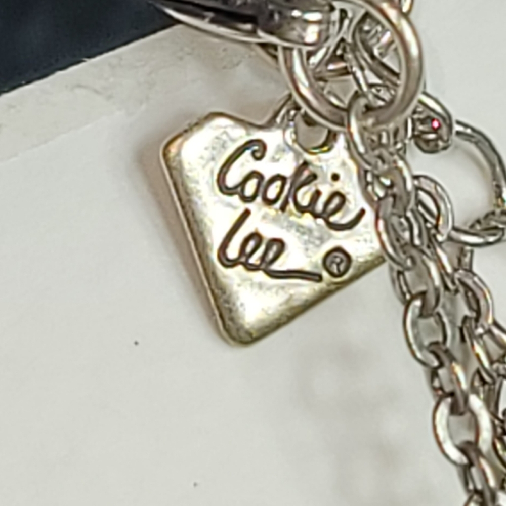 Cookie Lee Multi Charm  Tassel Necklace Sterling  Silver/Stainless  Steel  NWOT - Picture 2 of 4